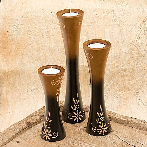 DŘEVĚNÝ SVÍCEN NA ČAJOVKU VĚŽ - HNĚDOČERNÁ SADA